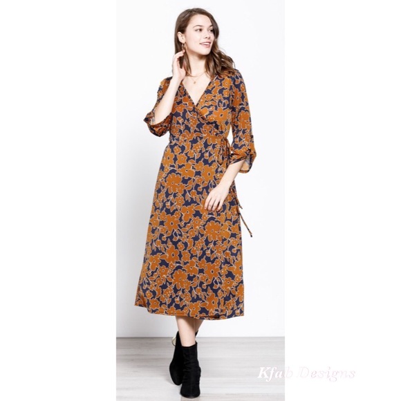 LAST ONE! V Neck Knit Midi Floral Print Wrap Dress! - Picture 6 of 11